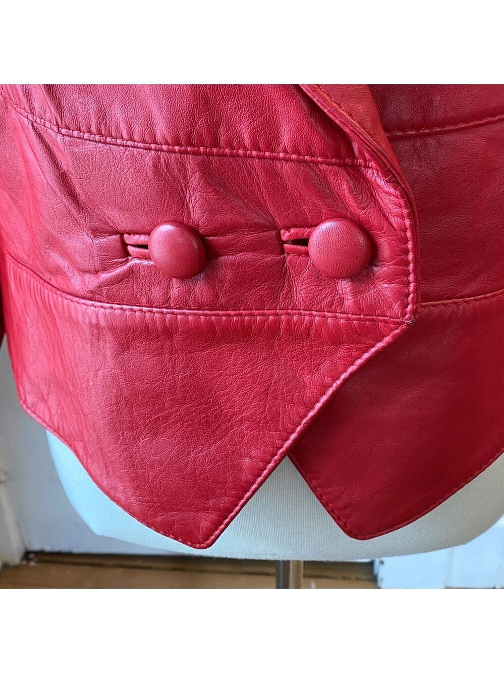 Vintage The Leather Ranch Red Genuine Leather Jacket, Size 3 - Picture 6 of 17